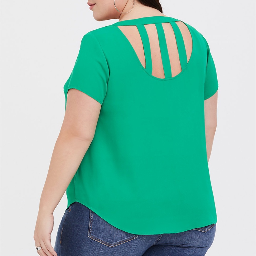 Torrid Abbey Green Georgette Cage Back Blouse